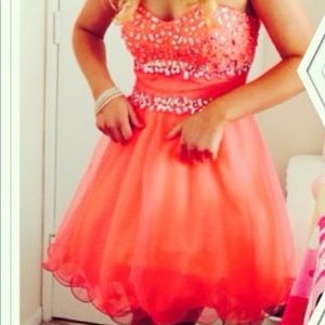 BEDAZZLED SHORT CORAL PROM DRESS